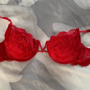 Silk & Satin Red Bra, C36.